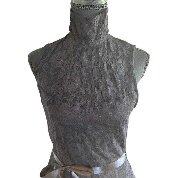 Arden B. Black High Neck Lace Mini Dress with Satin Waist Tie – Size M – NWT - Picture 2 of 5